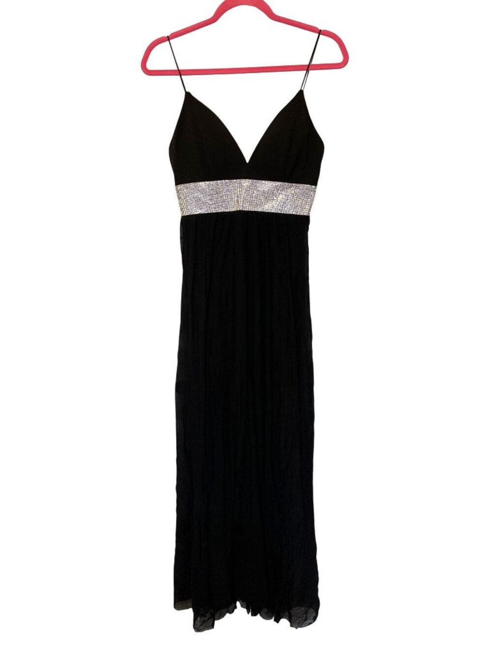 Entry Sweetheart Neckline Black Maxi Dress With Rhinestone Waist & Split Hem